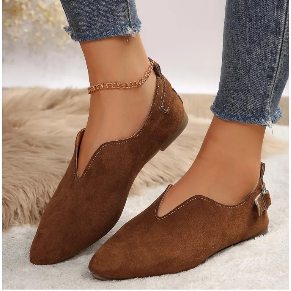 Women Loafers Retro Pointed Toe Suede Flat Shoes Summer Slip on Casual Shoes Female Feetwear Zapatos De Mujer Plus Size 35-43