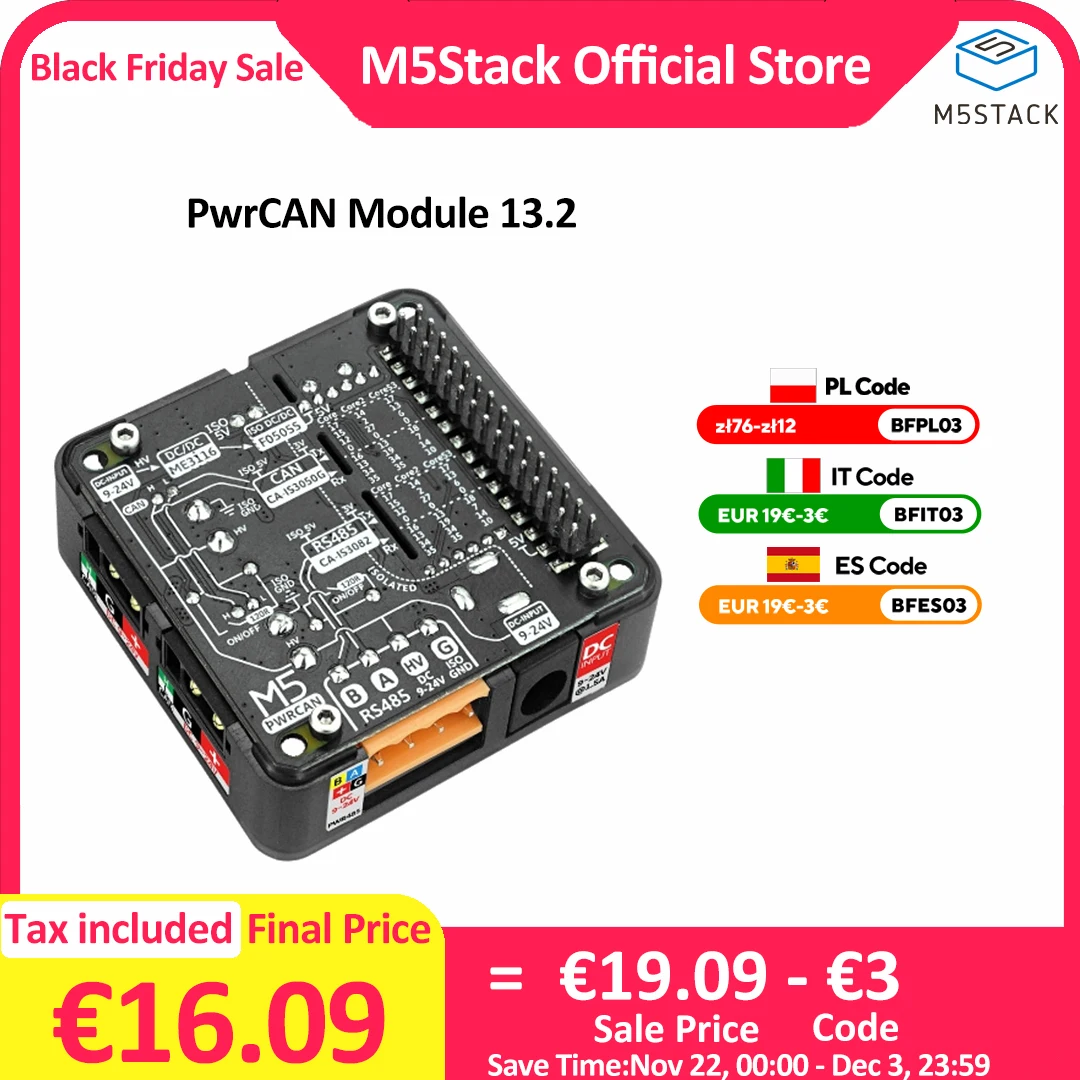 M5Stack Official PWRCAN 13.2 Module with Isolated 2-Ch CAN & 1-Ch RS485