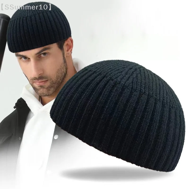 【SSummer10】Street Solid Color Knitted Cap Brimless Warm Vintage Dome Hat Elastic Outdoor Melon Beanie Cap【SS】