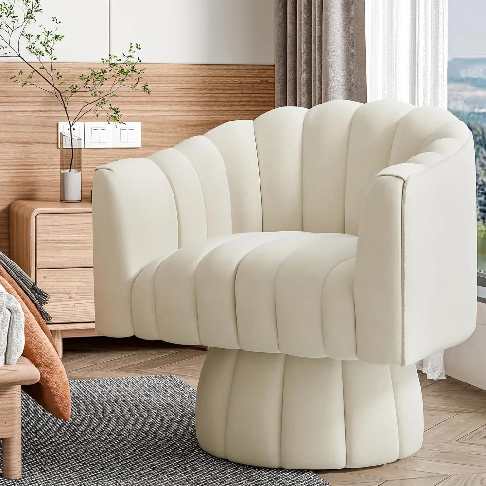 Mid-Century 360 Degree Swivel Chair, Modern Casual Sofa Barrel Chair with Wide Upholstery, Fluffy Velvet Fabric Chair