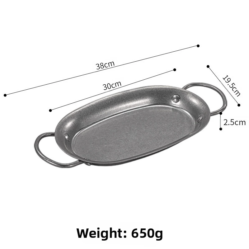 طبق المأكولات البحرية البيضاوي البيضاوي من الفولاذ المقاوم للصدأ مع مقابض مزدوجة لخدمة المأكولات البحرية وشرائح اللحم في المنزل أو الاستخدام التجاري