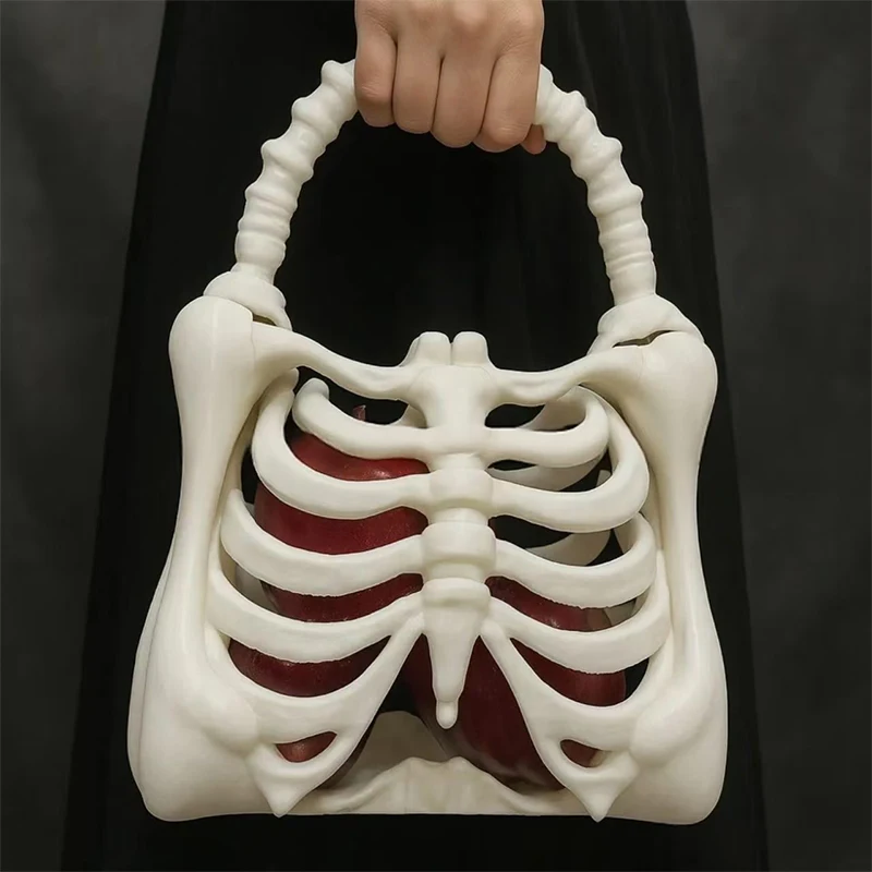 **3D Printed Skeleton Bone Bag Gothic Skeleton Purse Spooky Realistic Ribcage Handbag Functional Pocket Halloween Themed Party