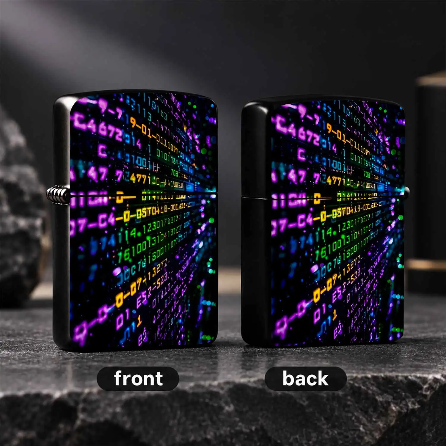 Cyber Neon Data Stream Lighter, Cool Glowing Digital Pattern Portable Igniter, Trendy Tech Sense Accessory for Daily Outdoor Camping Home Use, Ideal Unique Practical Gift for All Scenarios A Humorous  A Humorous And Interesting Lighter