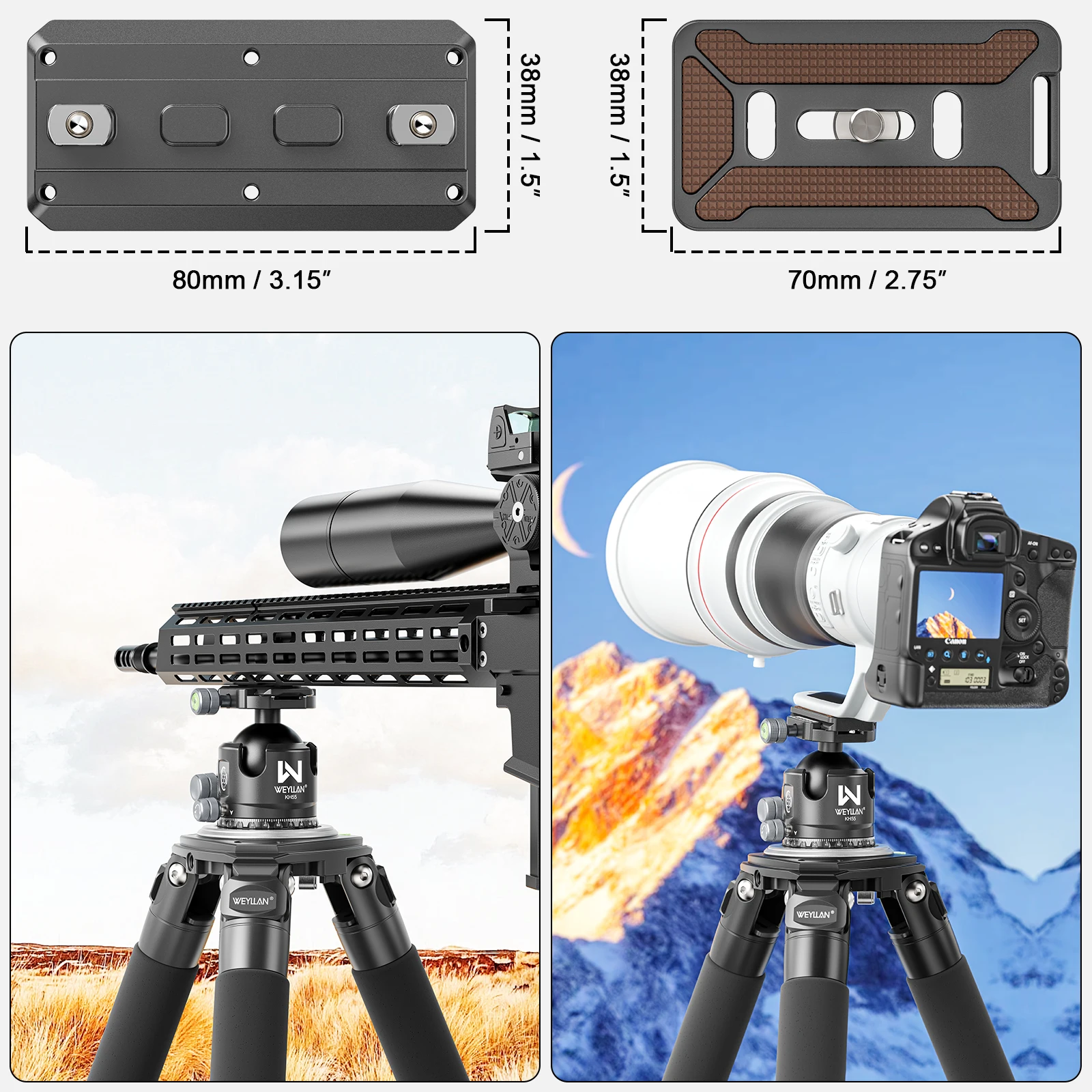WEYLLAN KH55 كرة ثلاثية القوائم رئيس 55 مللي متر الثقيلة الكرة رئيس مع Mlok السكك الحديدية Arca السويسرية الإفراج السريع لوحة منصب الكاميرا تحميل 40 كجم