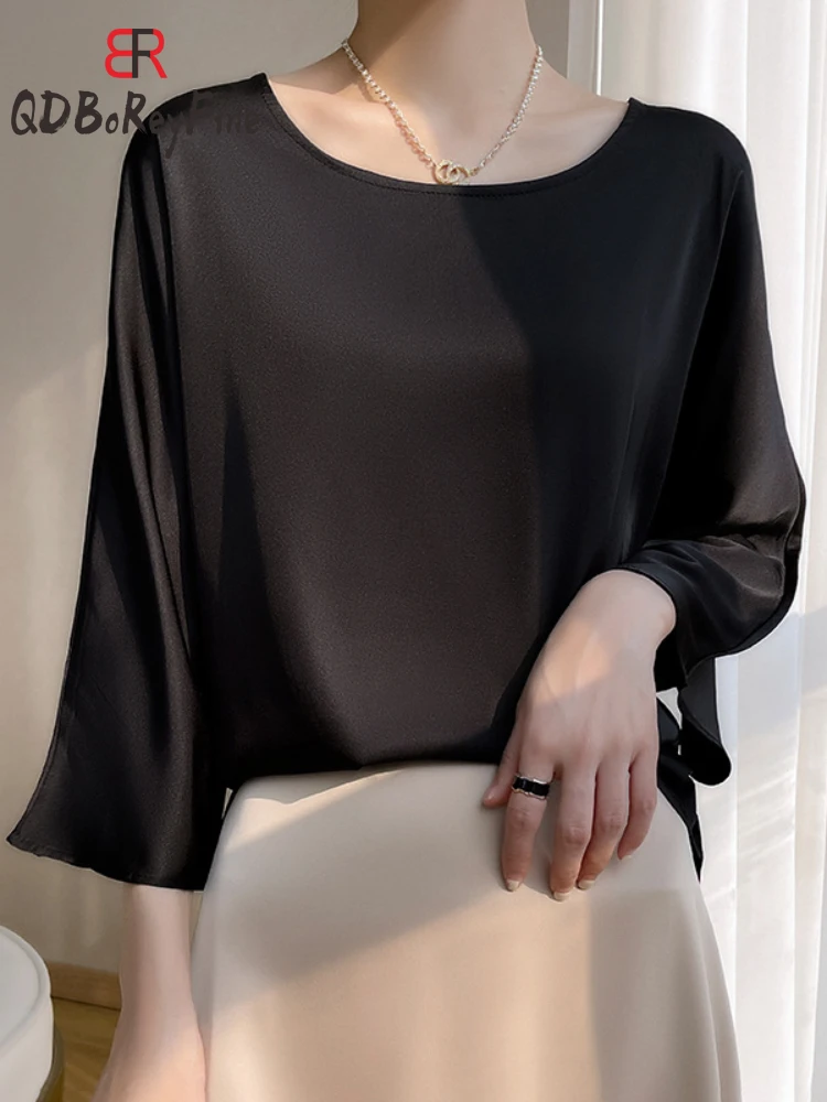 2024 New in Elegant Blouses for Women Spring Summer Oversized T-shirt Casual Loose Satin Slik Shirt Office Ladies Women\'s Tops