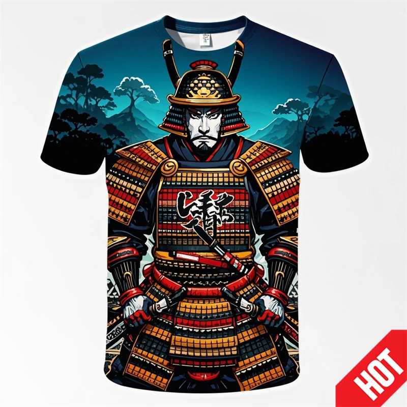 2024 Hot-sale Samurai Mask Graphic T-shirts For Men Harajuku Streetwear 3d Print Short Sleeve Round Neck Male T Shirt Y2k Tops