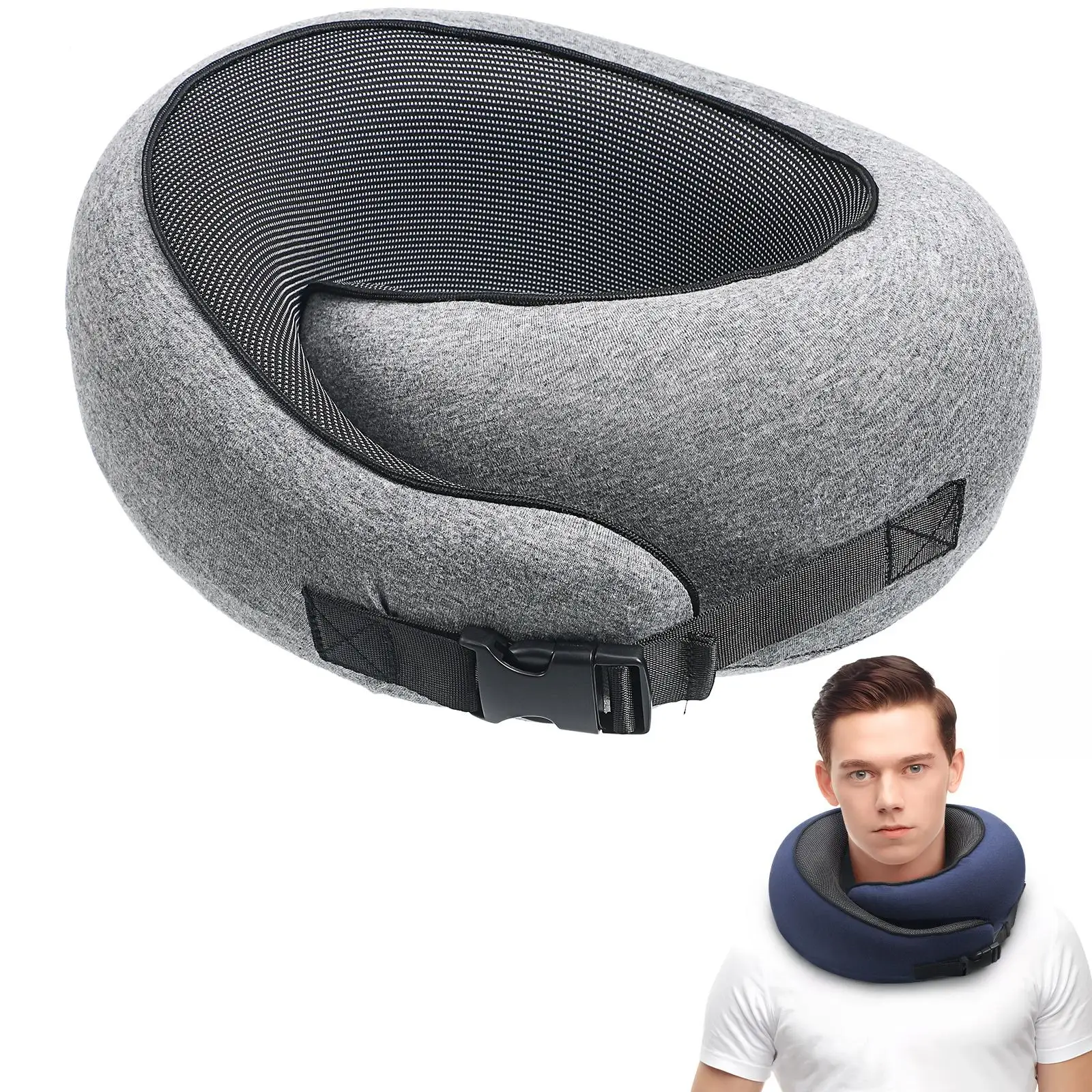 

U Shaped Travel Pillow Grey Ergonomic Neck Support Adjustable Straps Gentle Material Travel Pillows Airplane Small