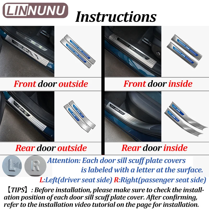 LINNUNU Stainless Steel Auto Door Sill Scuff Plate Guard Cover Pedal Fit for Geely KX11 Monjaro Manjaro 2021-2023 Protect Trim