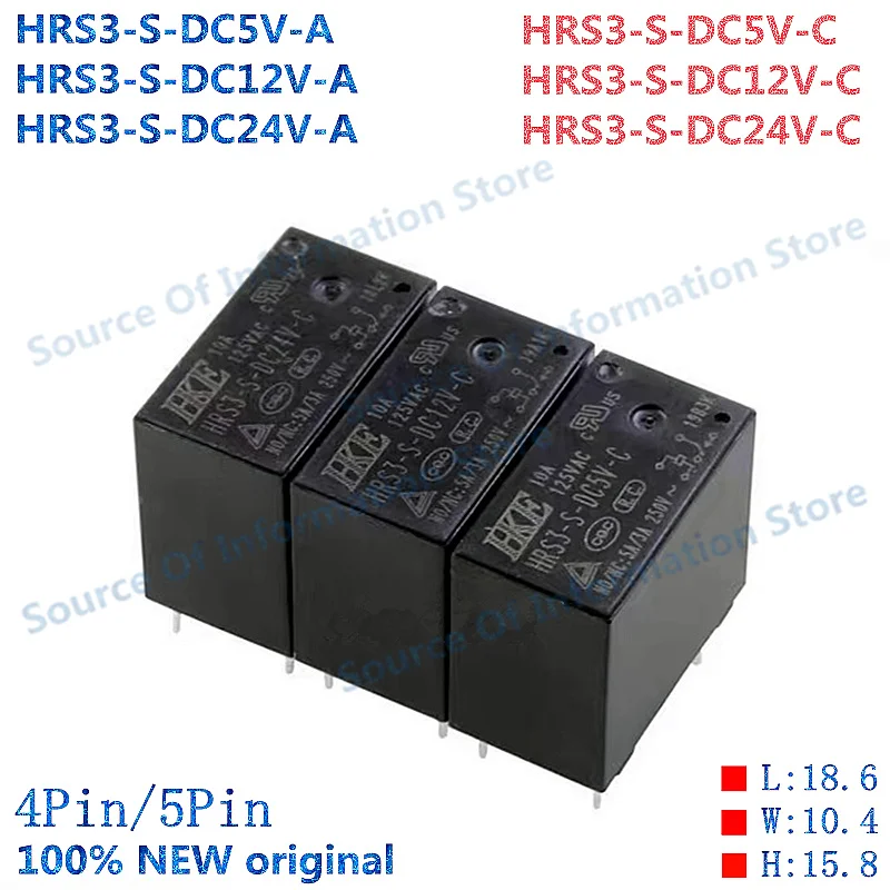 

5Pcs, HRS3-DC12V-C Relay, 4Pin, 5Pin, HRS3-DC24V-A, 5V 12V 24V, 10A/125V