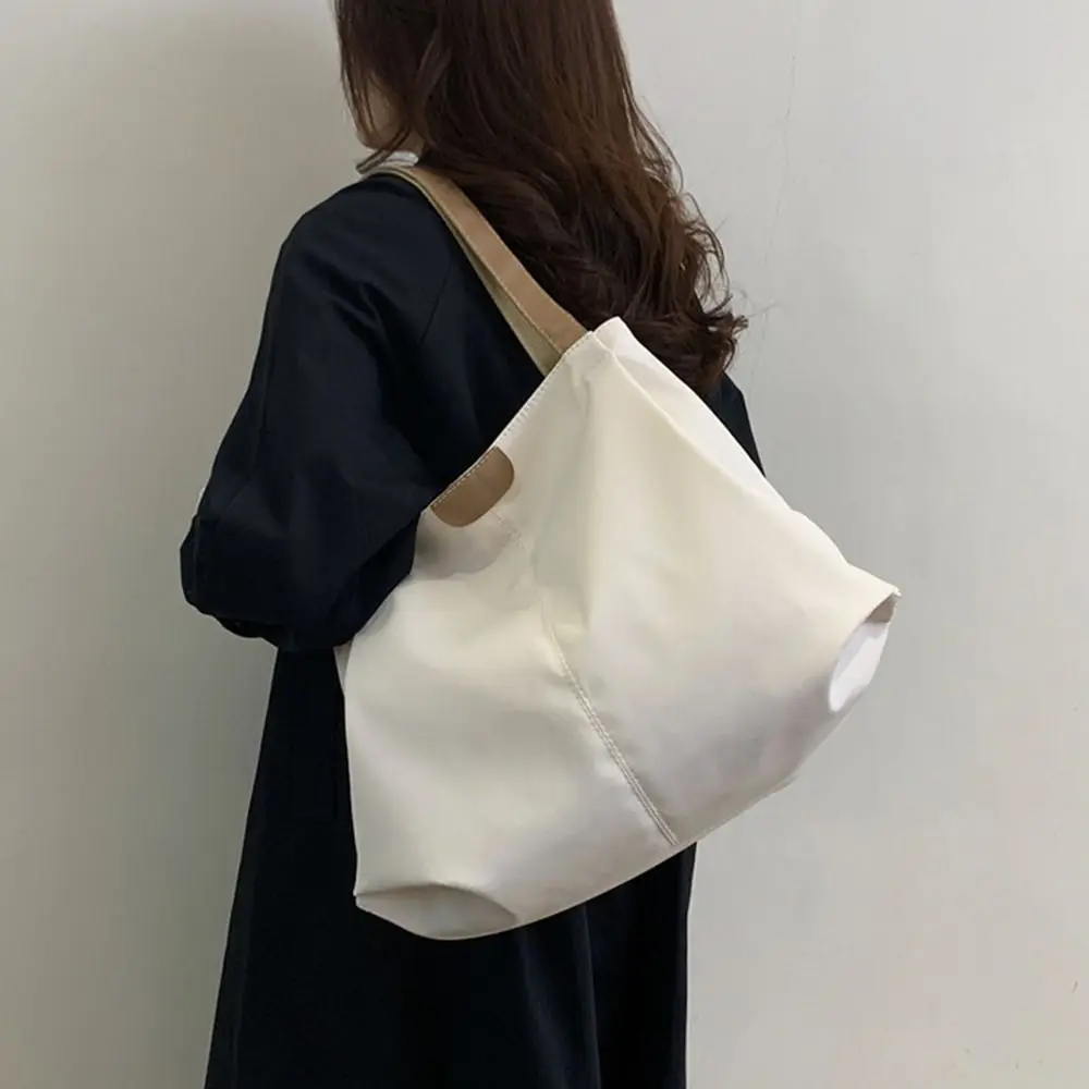 Solid Colour Women Canvas Shoulder Bags Reusable Lightweight Waterproof Handbag Shopper Bag Large Capacity Handbags