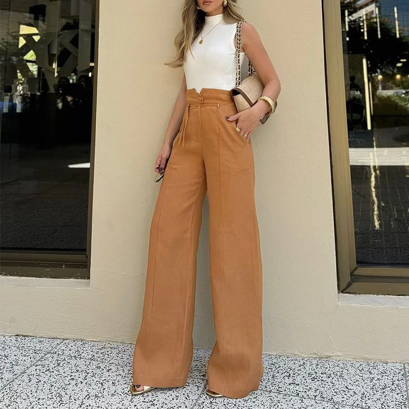 2024 Autumn New Women's Fashion Commuting Style Solid Color High Waist Pants