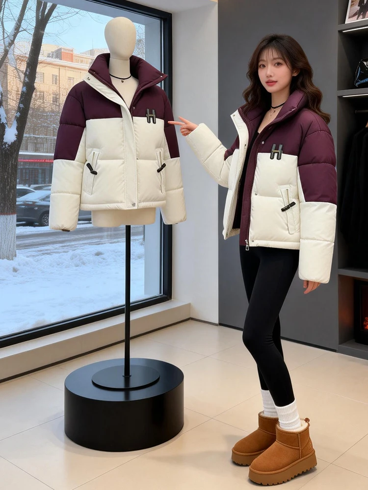 Damska kurtka puchowa z bawełny, ciepła, zimowa, nowość, luźny krój, zapinana na zamek, idealna do dojazdów do pracy.