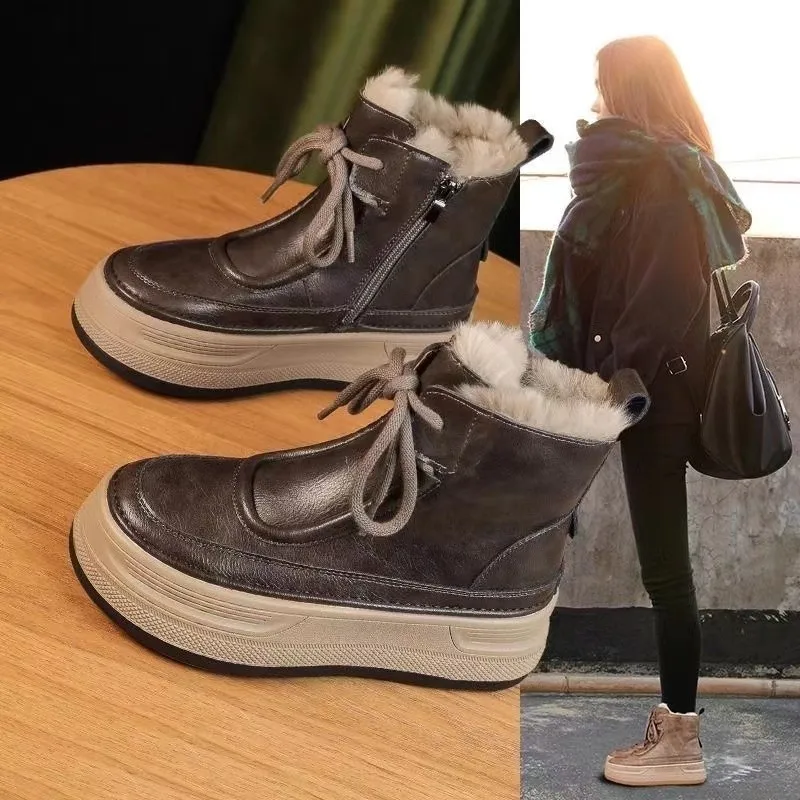 Stivali da neve da donna invernali nuova versione coreana di scarpe da donna alte in cotone con lacci casual imbottite in velluto con suola spessa e velluto.