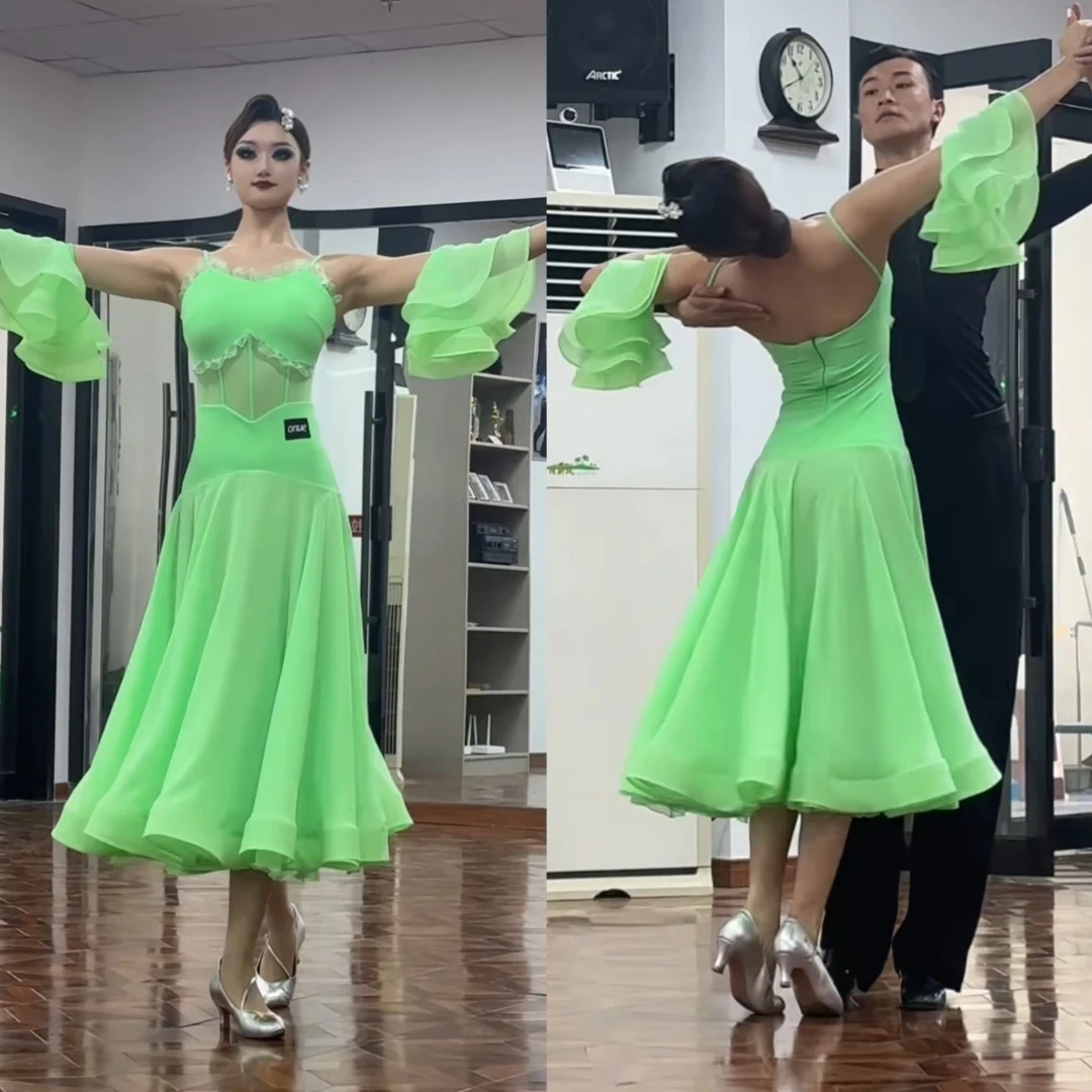 Nuevo vestido de baile de salón para mujer, ropa de actuación de baile de Tango y vals, vestido largo verde, vestido de competición, disfraz de graduación BL16795