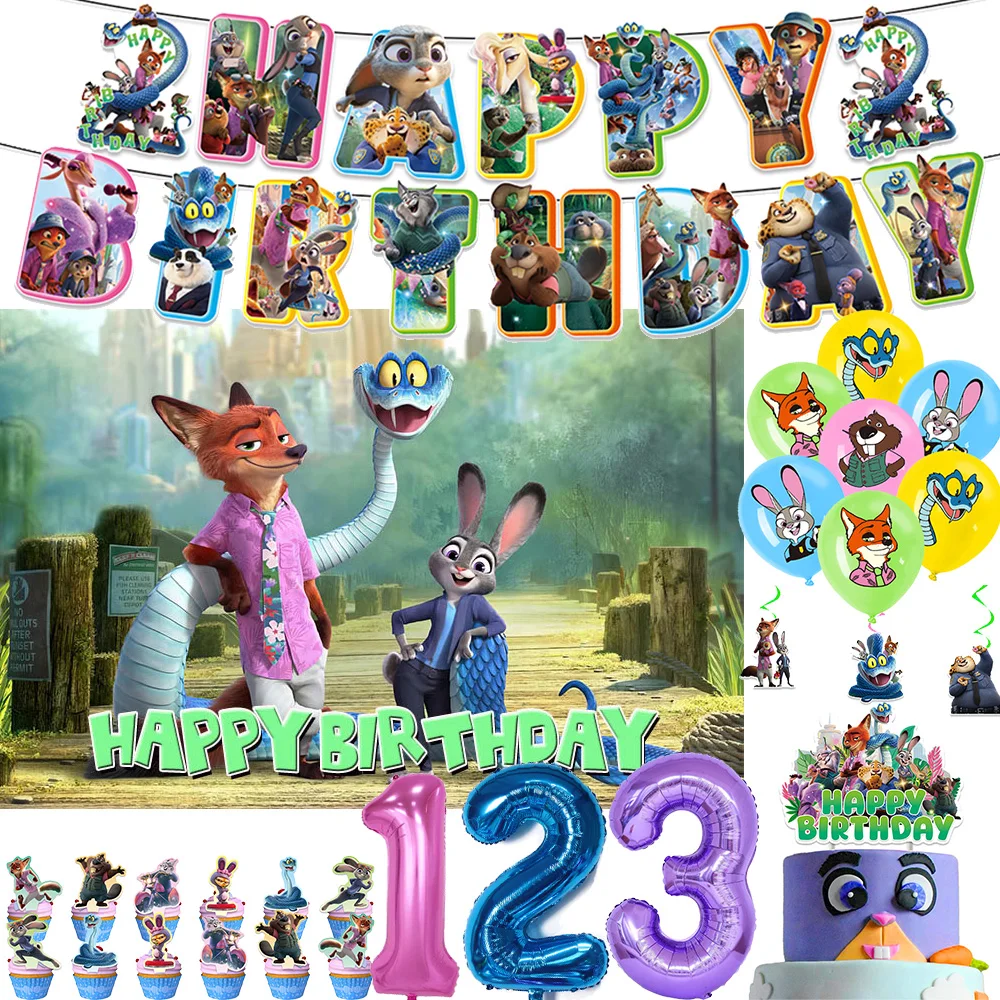 

Cartoon Zootopia2 Birthday Decoration Zootopia Banner Background Cake Decoration Balloon Children's Birthday Gift Baby Shower