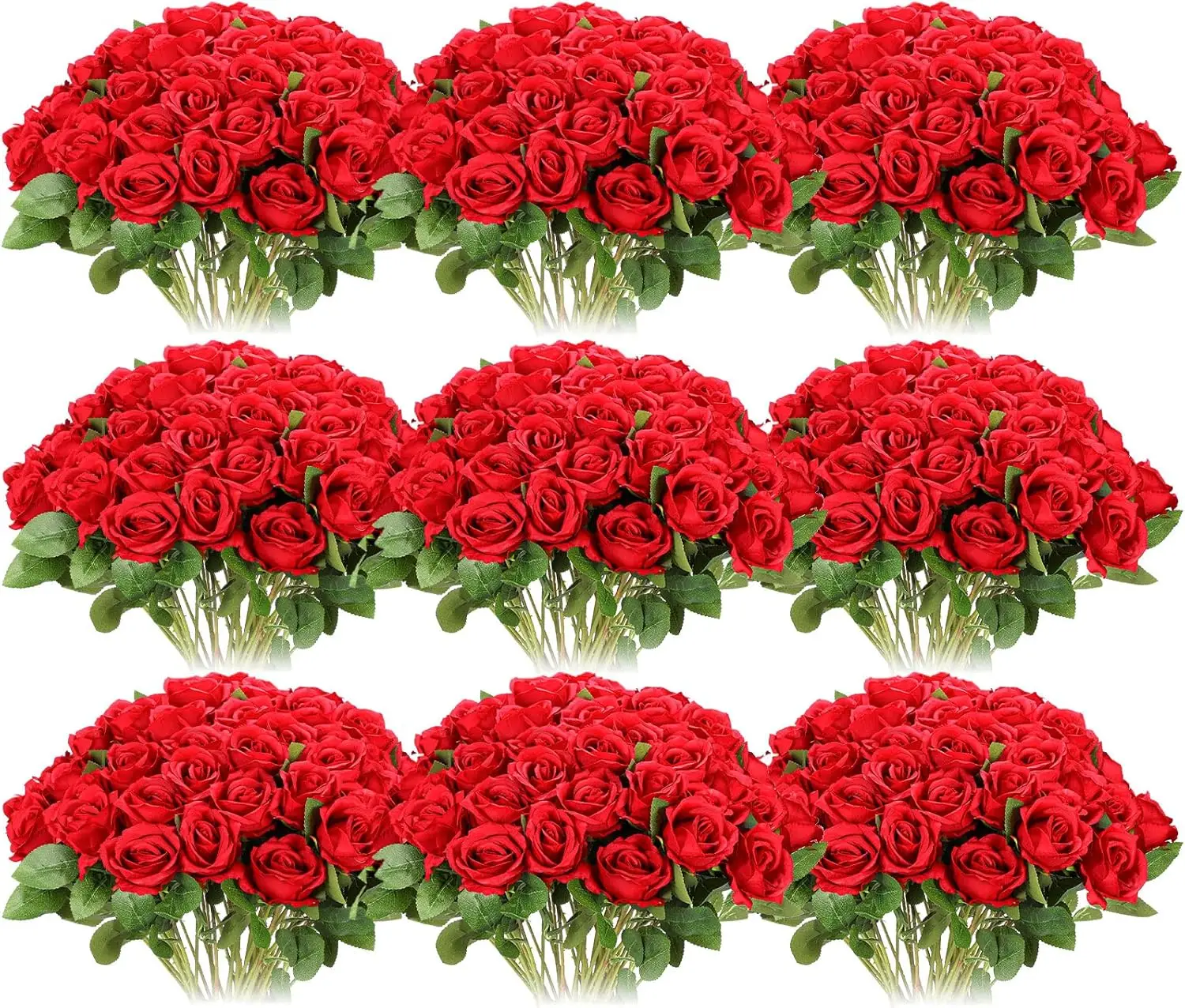 

100 реалистичных красных шелковых роз с стеблями для свадебного декора, букетов своими руками и центральных предметов дома.