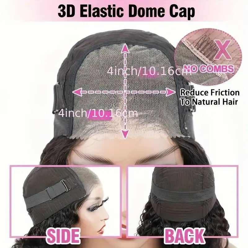 10インチショートカーリーボブウィッグレースフロント人毛ウィッグ220密度4x4ディープウェーブレースフロントウィッグブラジル人毛ウィッグ女性用