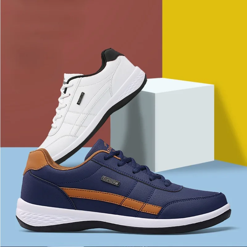 2024 zapatos de cuero para hombres, marca de lujo, tendencia inglesa, zapatos casuales, zapatillas de tenis al aire libre, entrenador ligero y cómodo con cordones