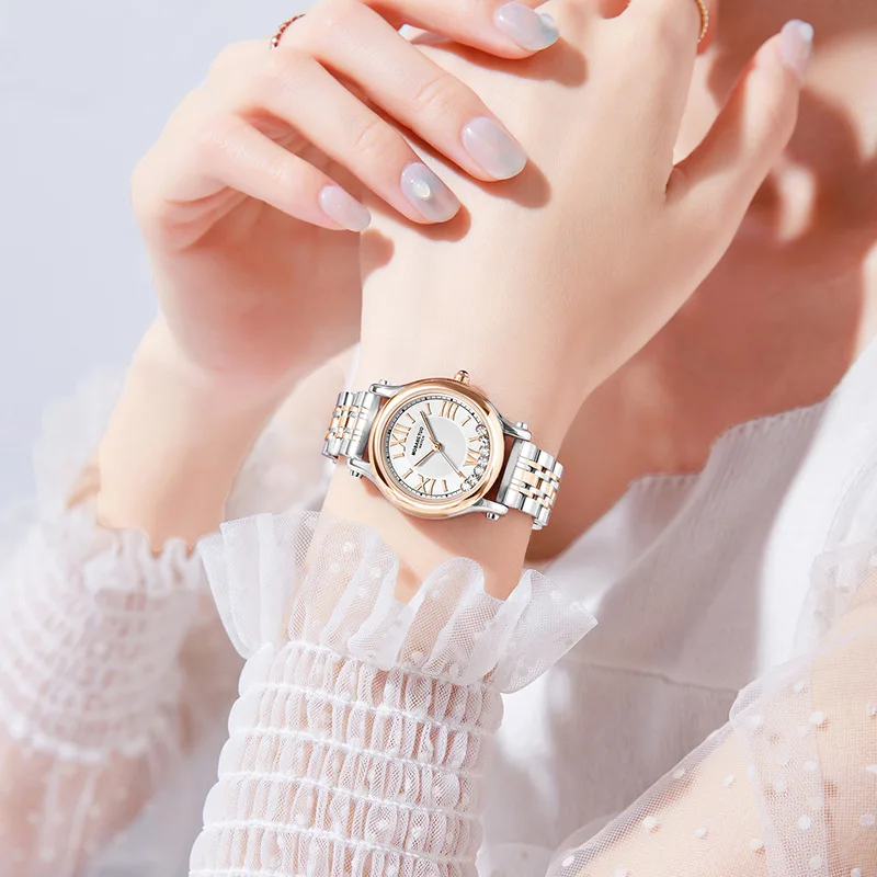 

Korean style fashionable steel band women's watch, high-end luxury Roman quartz wristwatch, elegant ladies' watch.