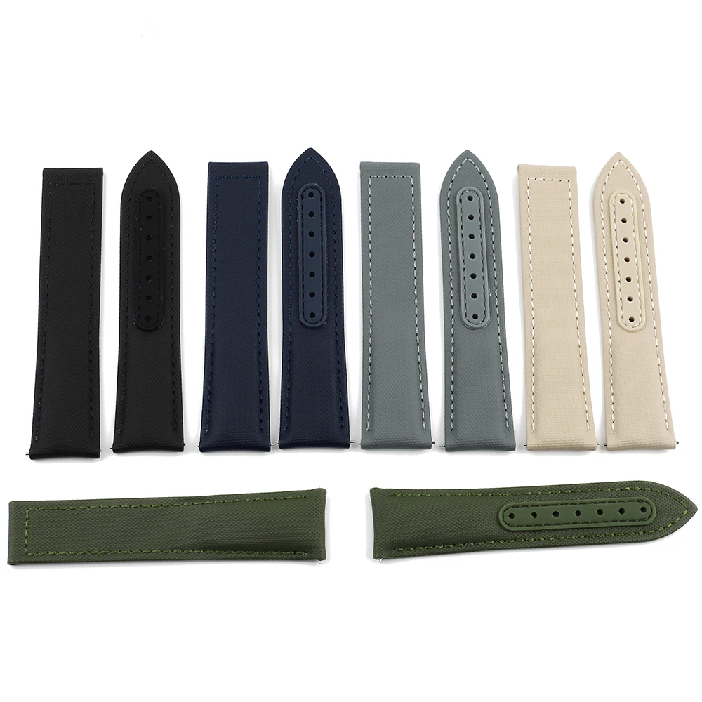 20mm 22mm Sailcloth Watch Band Quick Release Waterproof Cowhide Strap for Omega for Seiko Folding Buckle Beige Gray Green Black