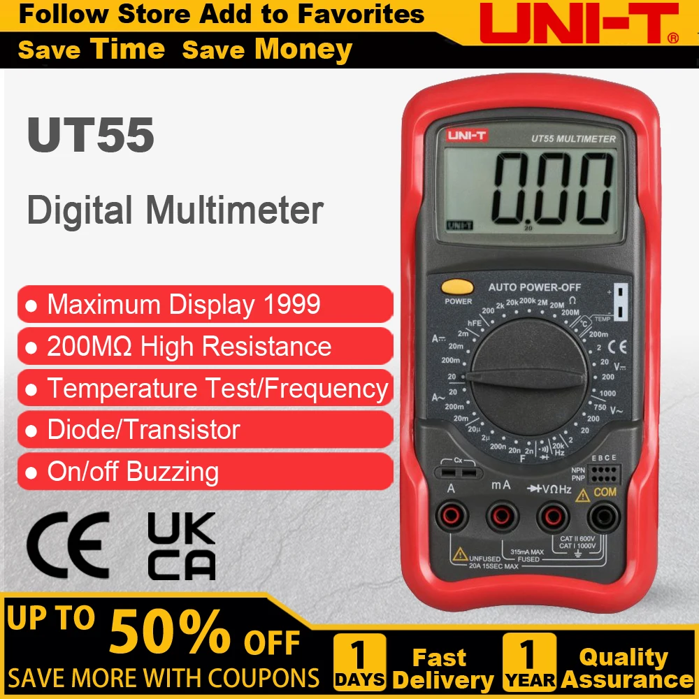 multimetro digital universal uni t 1000v ac dc dmm transistor eletrico tester capacitor uni t ut55 01