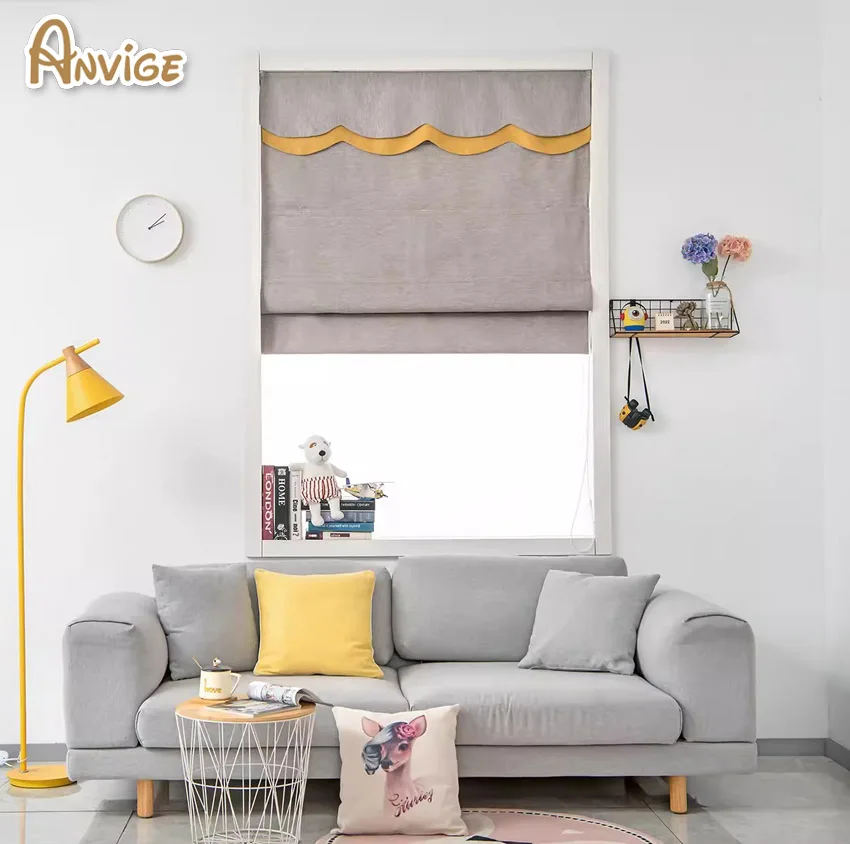 

Modern Motorized Grey Color Flat Roman Shades With Top Heading Customized Roman Blinds With Installation Included