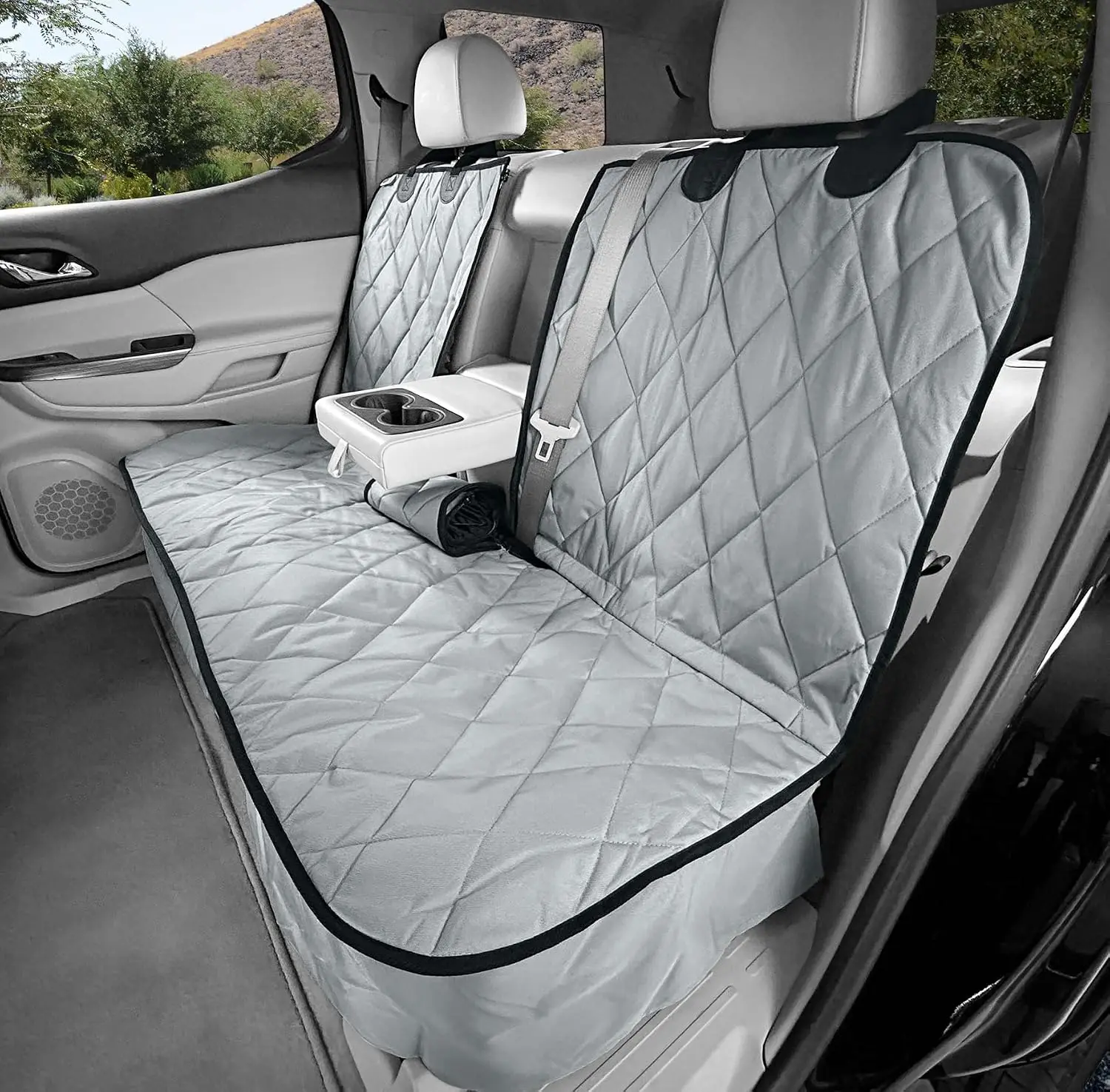 Dog Rear Seat Cover for Fold Down Seats - Fitted, Grey Regular | Heavy-duty split design fits 60/40 and 50/50 fold-down seats. N