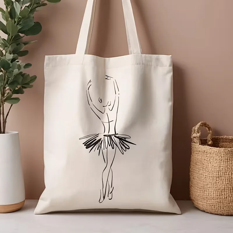 

Artistic Dancer Illustration Canvas Tote Bag Stylish Grocery Shopping Beach Travel Carrier Daily Commute Gift for Dance Lovers
