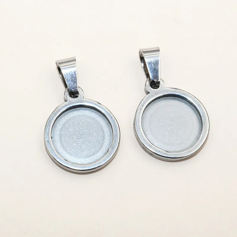 5pcs 12mm Inner Size Thick Stainless Steel Heart/Round Pendant Cabochon Blank Base Setting Tray DIY Jewelry Making Accessories image 2