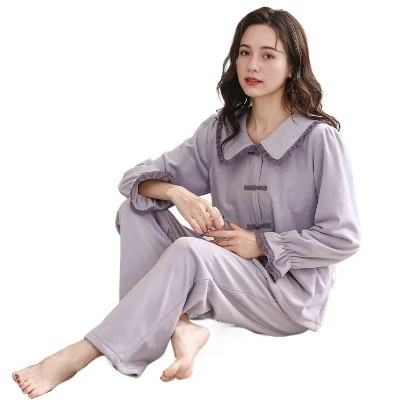 Island-Pijama de terciopelo de alta gama para mujer de mediana edad, conjunto de ropa de casa de franela fina para madres, otoño e invierno, novedad de 2023