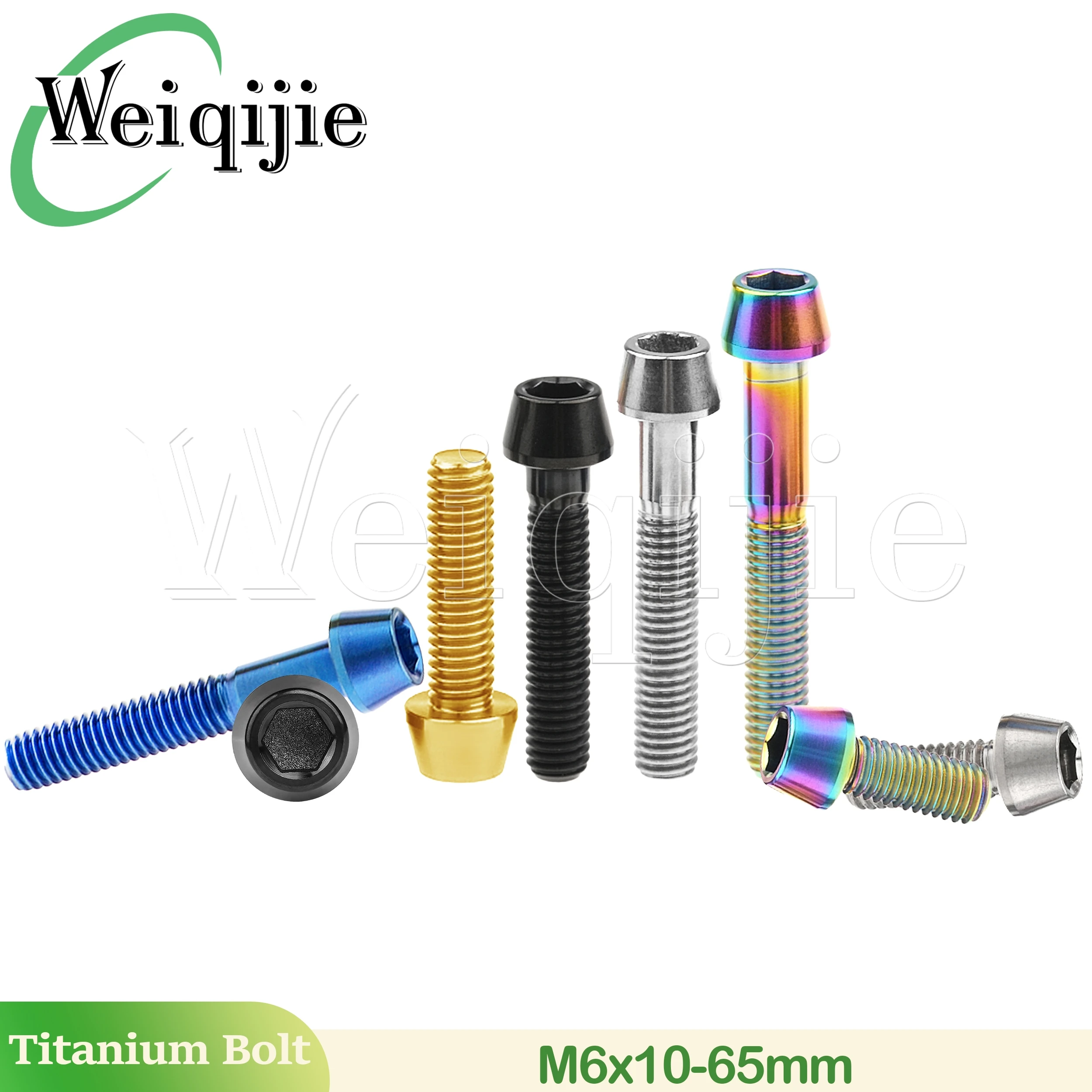 Weiqijie Titanium Bolts M6x10 15 16 18 20 25 30 35 40 45 50 55 60 65mm Allen Key Cone Head Screws for Bicycle Head Brake Bolts