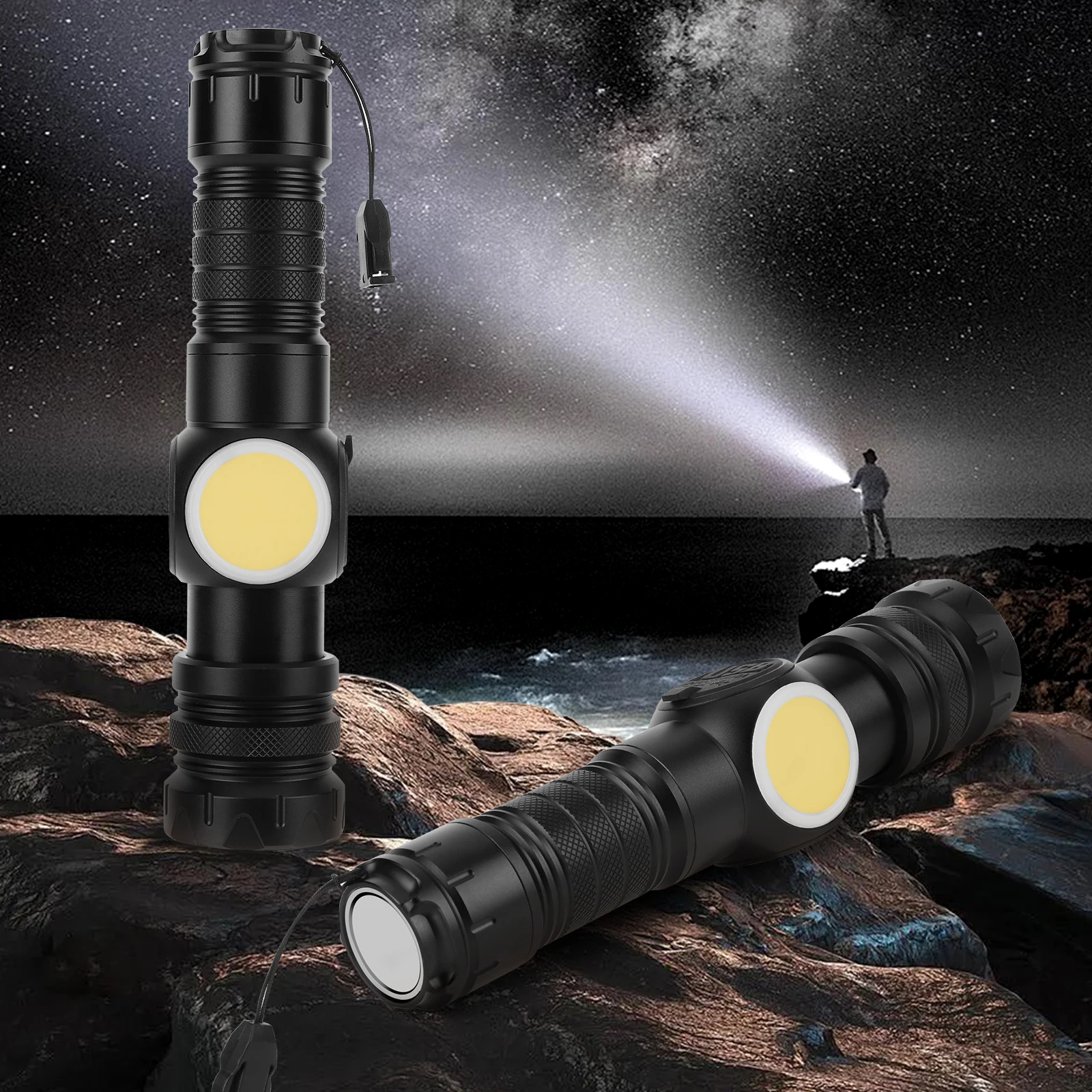 20W LED+COB High Power Flashlight Waterproof Zoomable Flashlight Type-C Rechargeable Super Bright Flashlight for Camping Hiking