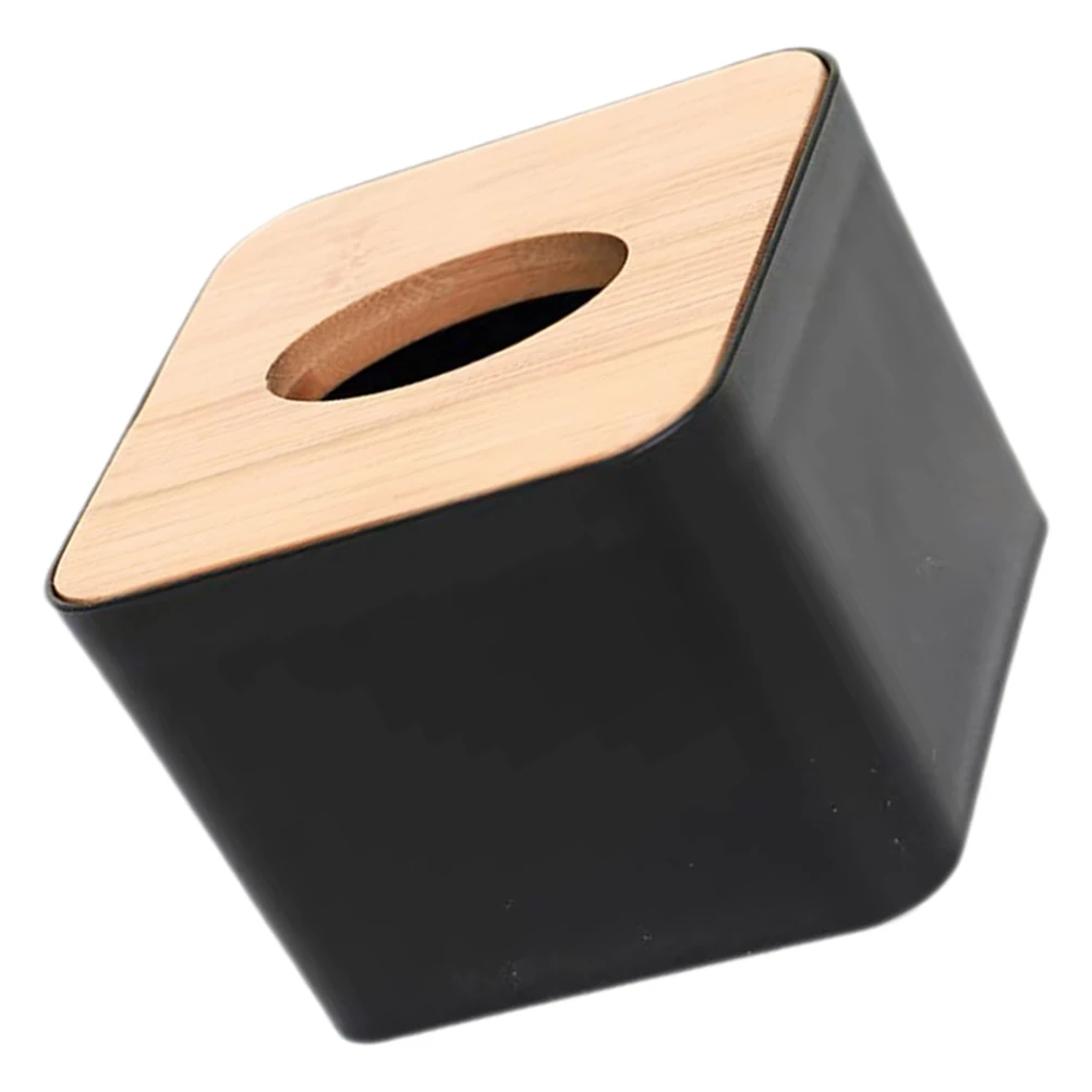 

Black Wooden Tissue Box Cover Rectangular Napkin Holder Large Capacity Paper Towel Container Decorative Storage Case for Home