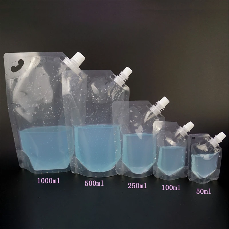 StoBag 50/20pcs Transparent Drink Liquid Package Nozzle Bags for Beer Juice Beverage Storage Sealed Stand Up Reusable Pouches