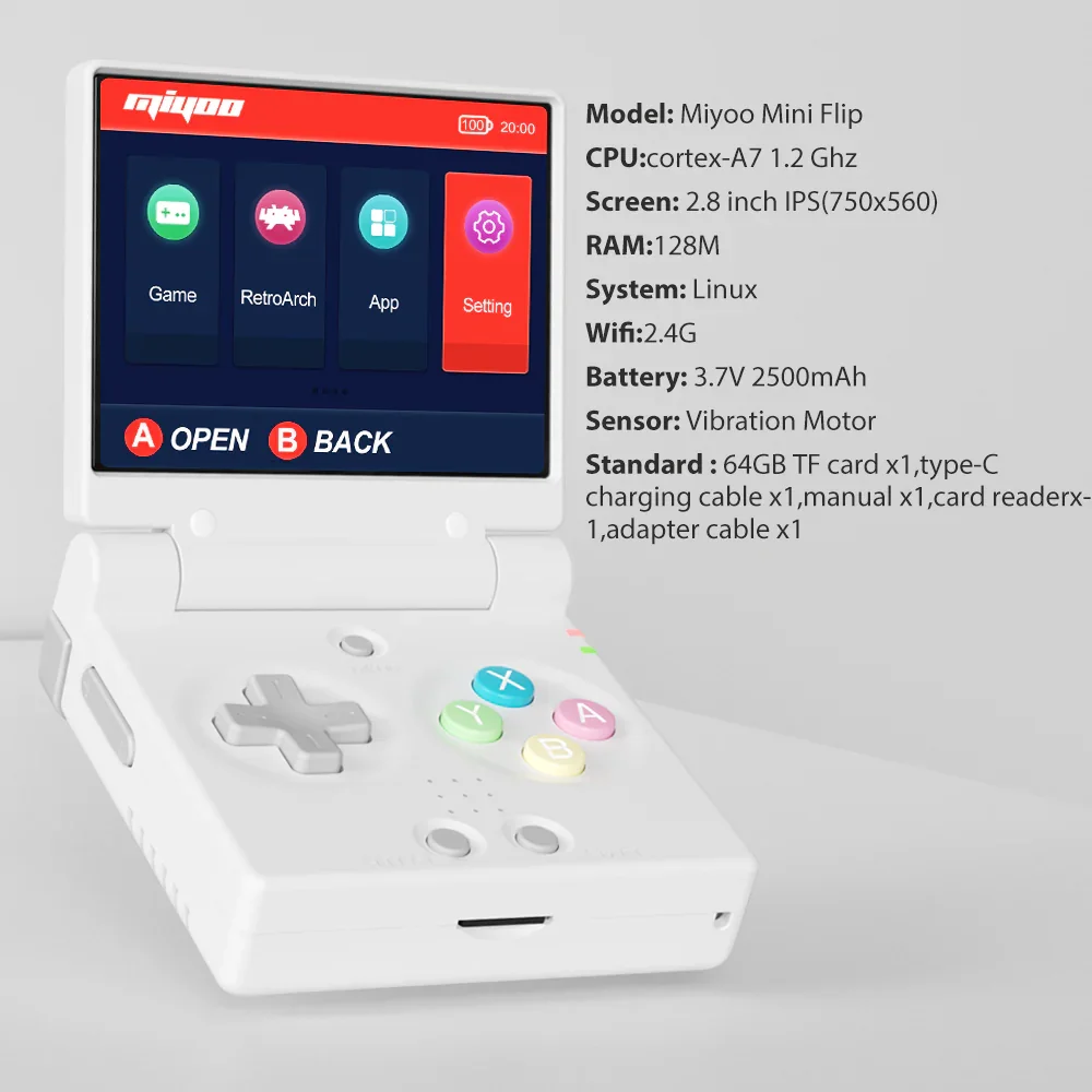 Miyoo Mini Flip ゲーム機 2.8インチ 750*560解像度 IPSスクリーン