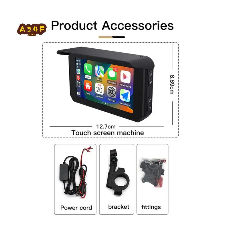 A24F-5 Inch Portable Motorcycle Waterproof Display Motorcycle Wireless For Carplay Android Auto GPS Navigation Smart Screen Dura