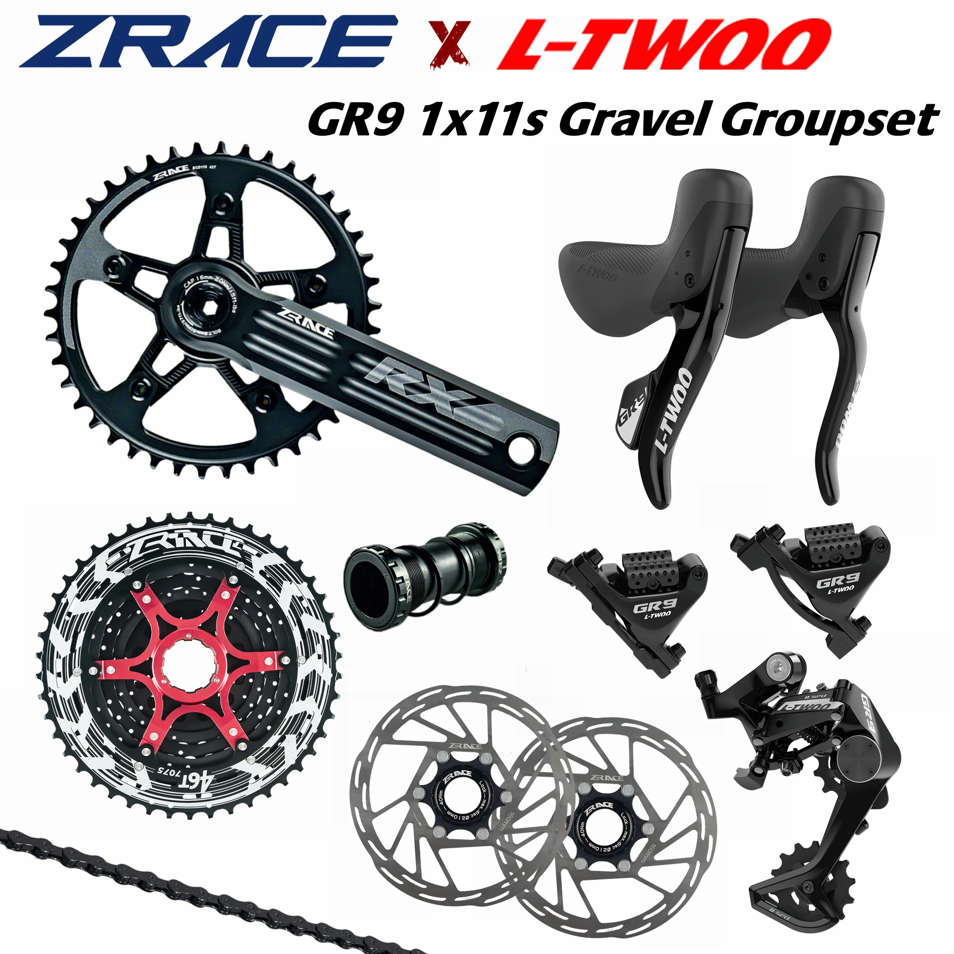 

LTWOO GR9 Hydraulic Disc + ZRACE Crank Cassette Chain, 1x11 Speed, 11s Gravel Groupset, for Gravel bike Bicycle / GRX