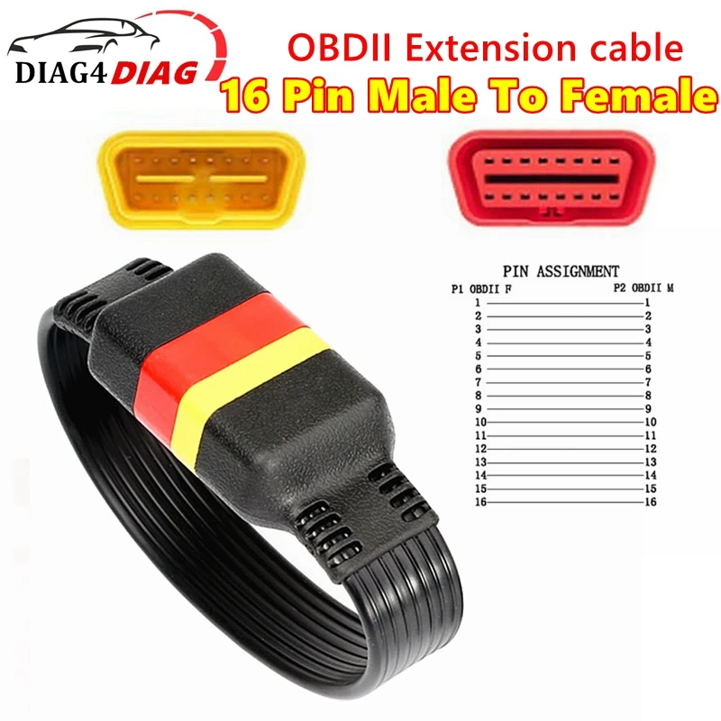 

Newest 16 Pin Male To 16 Pin Female OBD 2 OBD II Extension Connector For Auto Diagnostic Extending Cable