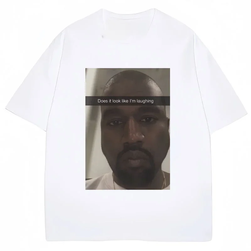 Kanye West Funny Face T-shirt Does it look like I'm laughing Oversized T-shirt Men's and women's fashion casual street wear top