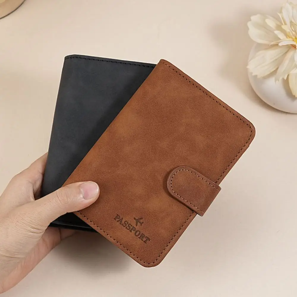 Solid Color Leather Passport Holder Airplane Check-in Multifunctional Certificate Storage Bag Card Case Ticket Holder