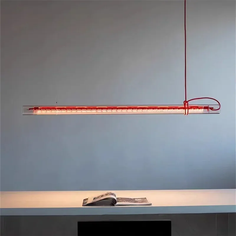 2025 Tubular Suspension Lamp Led Long Glass Linear Lamp Creative Design Red Blue Line Lamp Restaurant Chandelier Art Kitchen Lam