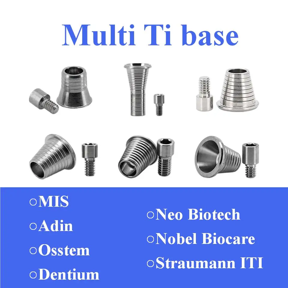 10Pcs Dental Multi Ti Base Compatible Multi-Brand Systems Titanium Non-Engaging Copings With Bridge Screws Restorations Tool Kit