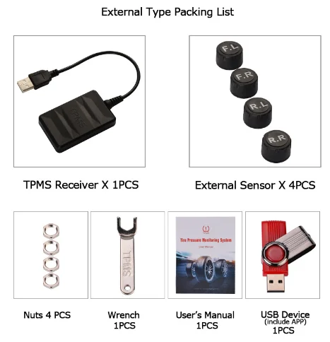 

Автомобильный USB-монитор давления в шинах Android-навигация Обнаружение давления в шинах Встроенный внешний дополнительный мониторинг давления в шинах TPMST