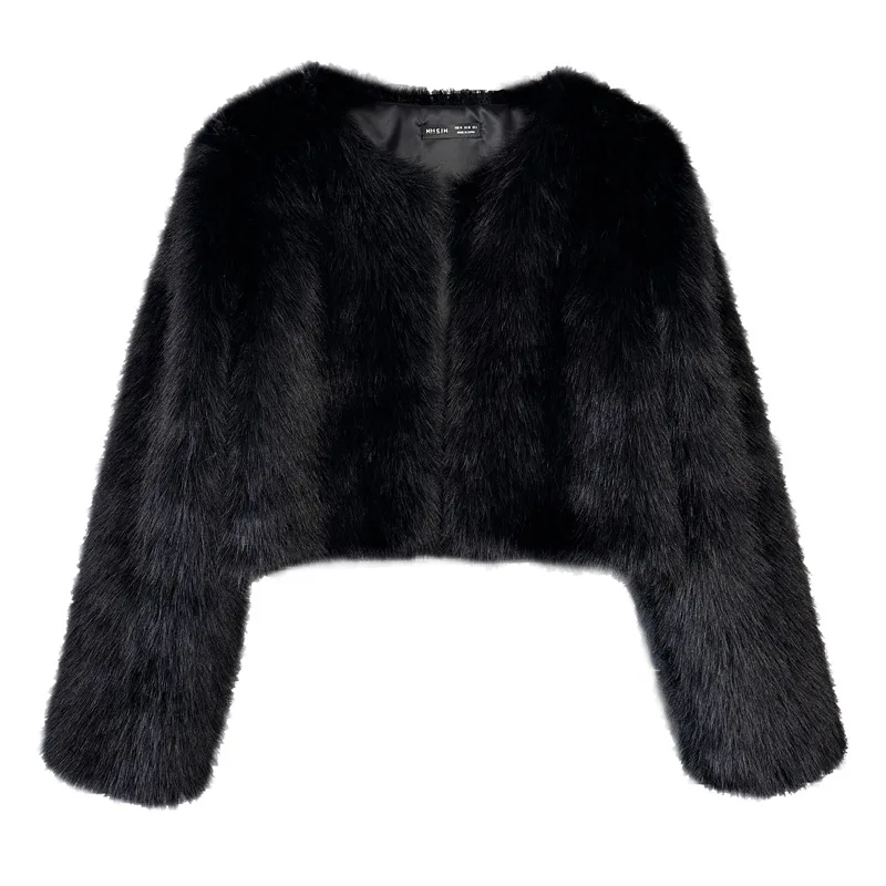 Ins Hot Brand Fashion Black Warm Cozy Cropped Faux Fur Coat Women Winter 2023 Chic Girls Street Fashion Luxury Short Fur Jacket