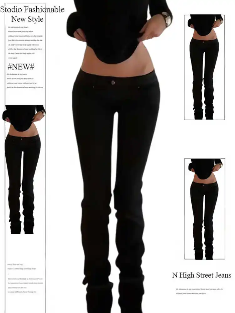 

Japanese Gyaru Women Denim Pants Low Rise Jeans American Retro Black Bootcut Jeans Y2k 2000s Harajuku Chic Skinny Jeans 2026 New