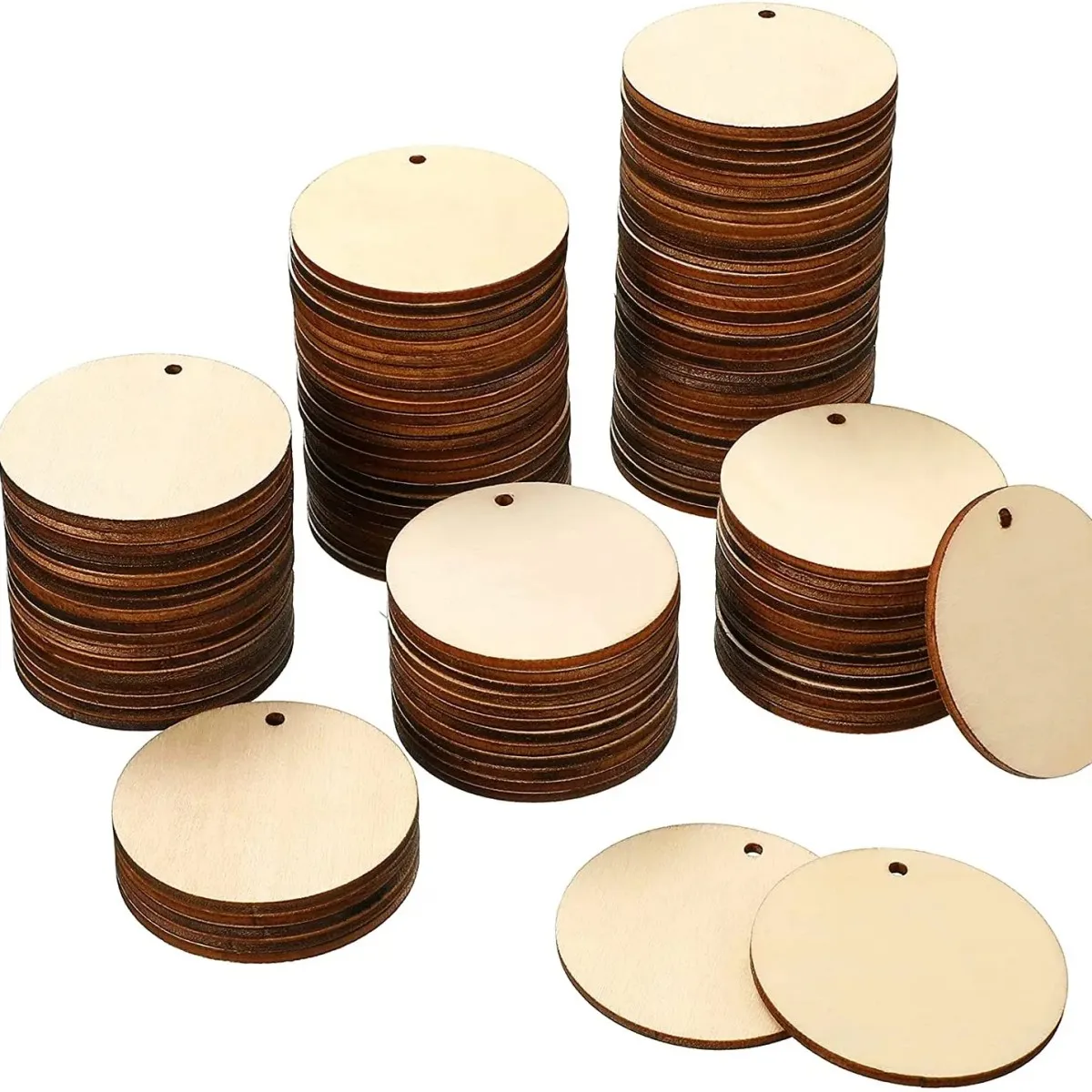 50pcs 38mm Unfinished Wooden Round Cutouts Blank Natural Tags Ornaments Wood Pieces Coin Circle Slices Pendants DIY Crafts Decor