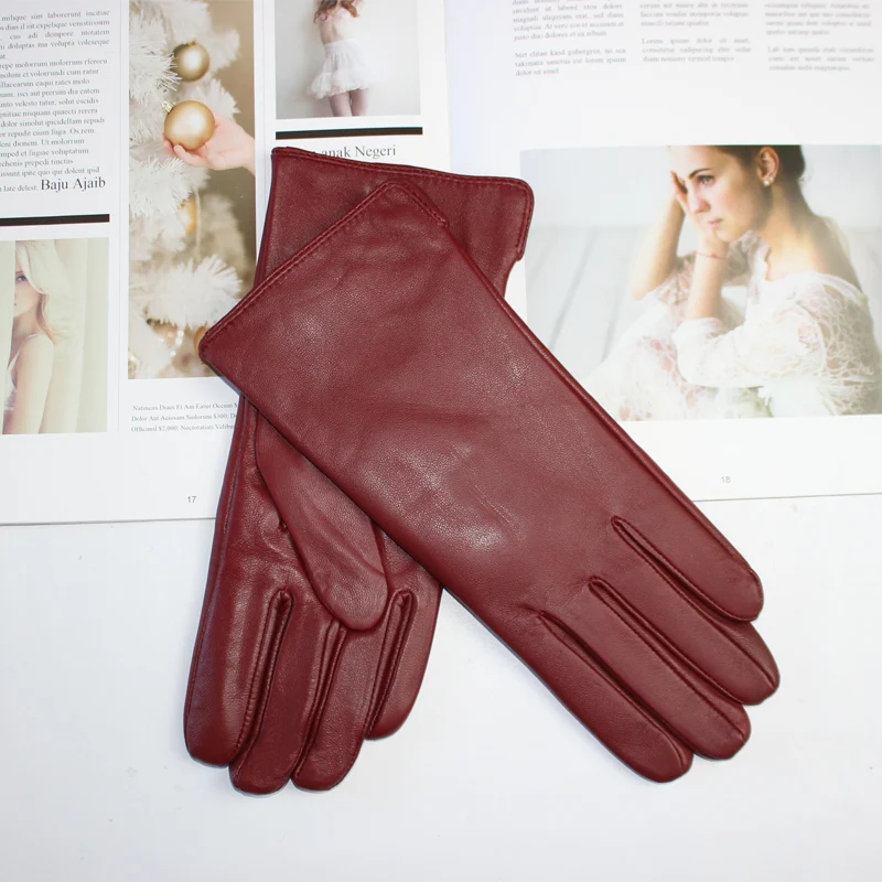 Ladies Sheepskin Gloves Classic Solid Color Versatile Leather Spring Knit Lining Cycling Driving Gloves Autumn