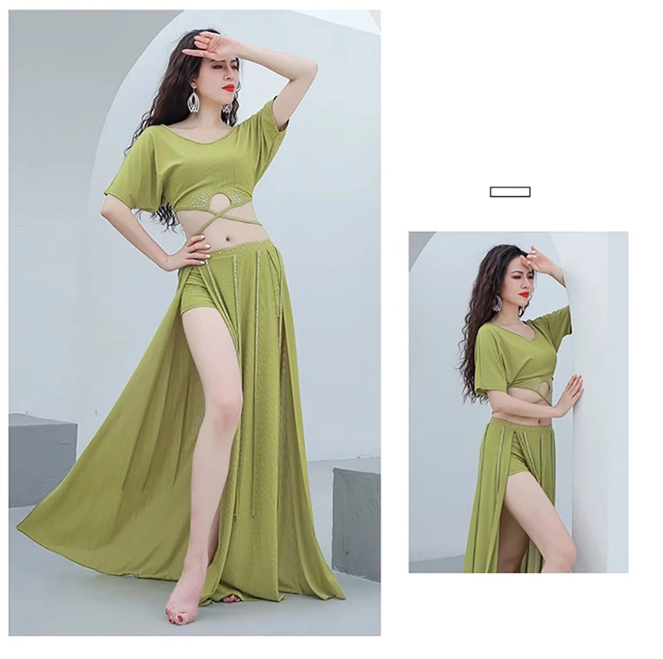 Conjunto de traje de danza del vientre para mujer, Top + falda, conjunto de 2 piezas, ropa para el escenario, traje de práctica, traje de baile