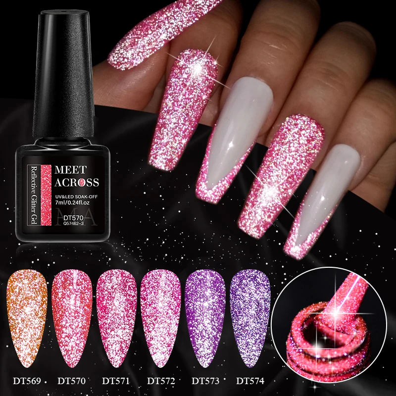 MEET ACROSS 7ml Fluorescencyjny odblaskowy żelowy lakier do paznokci Brokat Neon Lato Półtrwały UV LED Żelowy lakier do paznokci Manicure — zdjęcie 5