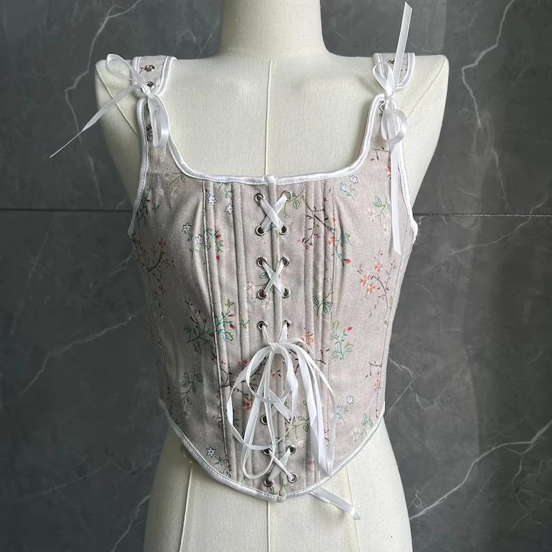 

French retro fashion elegant small floral waist corset simple and versatile palace literary flower waist corset